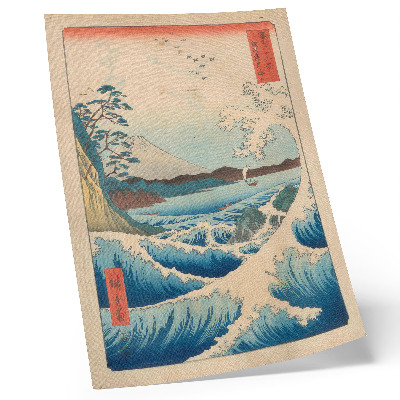 Premium stenski plakat Velik val na plaži Satta v Surugi, iz serije Šestintrideset pogledov na Fudži (Fuji Sanjuroku Kei) Utagawa Kuniyosa