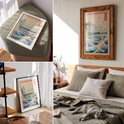 Premium stenski plakat Velik val na plaži Satta v Surugi, iz serije Šestintrideset pogledov na Fudži (Fuji Sanjuroku Kei) Utagawa Kuniyosa