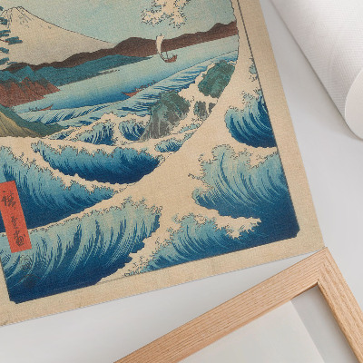 Premium stenski plakat Velik val na plaži Satta v Surugi, iz serije Šestintrideset pogledov na Fudži (Fuji Sanjuroku Kei) Utagawa Kuniyosa