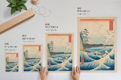Premium stenski plakat Velik val na plaži Satta v Surugi, iz serije Šestintrideset pogledov na Fudži (Fuji Sanjuroku Kei) Utagawa Kuniyosa