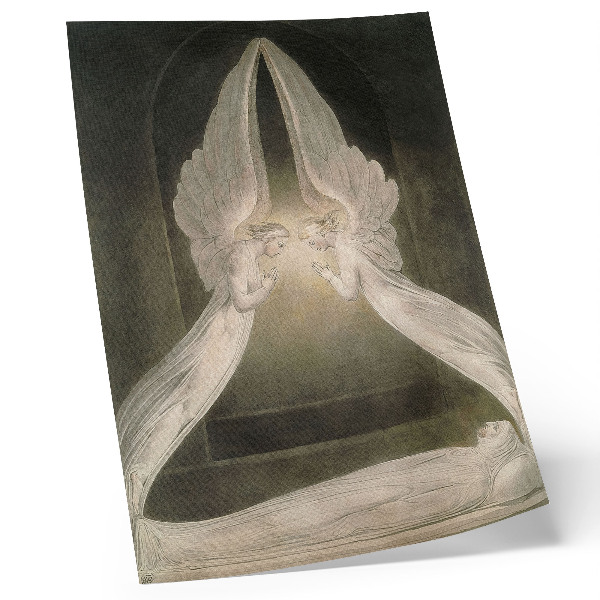 Premium stenski plakat Kristus v grobu, ki ga varujejo angeli (1805), akvarel Williama Blakea