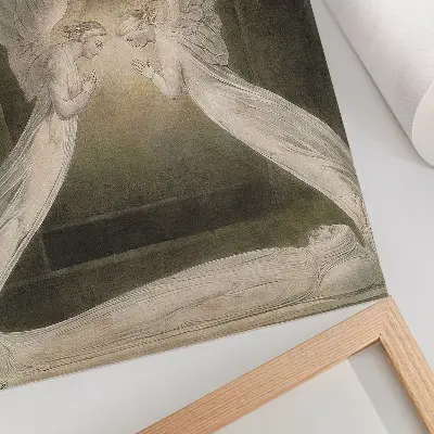 Premium stenski plakat akvarel Kristus v grobu, ki ga varujejo angeli iz leta 1805 avtorja Williama Blakea