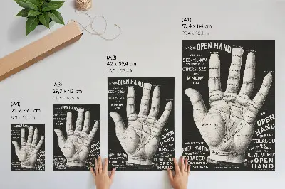 Eleganten plakat za dnevno sobo z motivom odprte dlani za branje usode