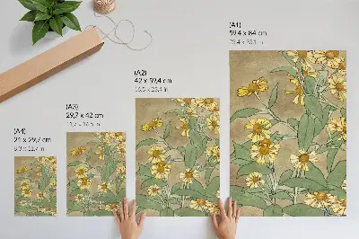 Premium stenski plakat umetniška reprodukcija Marjetice z oranžno sredico in rumenimi cvetnimi listi avtorice Hannah Borger Overbeck iz leta 1915