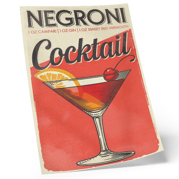 Premium stenski plakat Koktajl Negroni z limono in češnjo