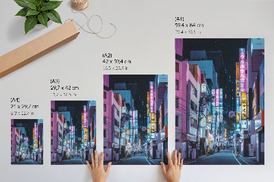 Premium stenski plakat Nočna mestna ulica z neonskimi napisi