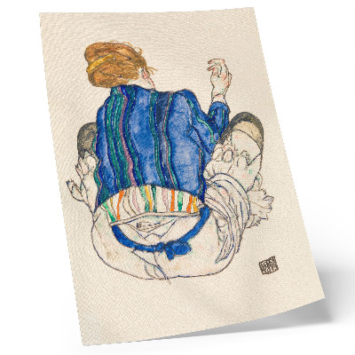 Umetniški tisk na platno Sedeča ženska, pogled od zadaj (1917), Egon Schiele – ženstvena linijska risba iz zbirke Metropolitanske galerije