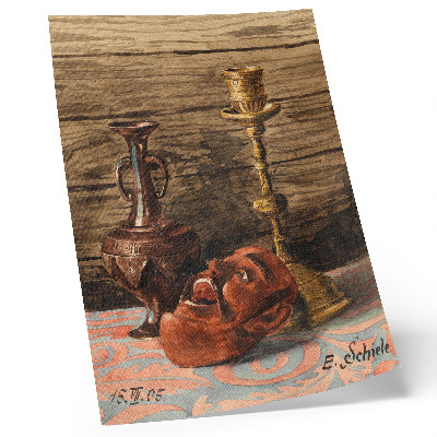 Plakat Tihožitje s svečnikom, vazo in masko, Egon Schiele