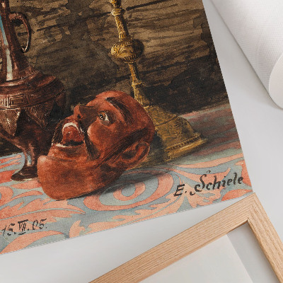 Plakat Tihožitje s svečnikom, vazo in masko, Egon Schiele