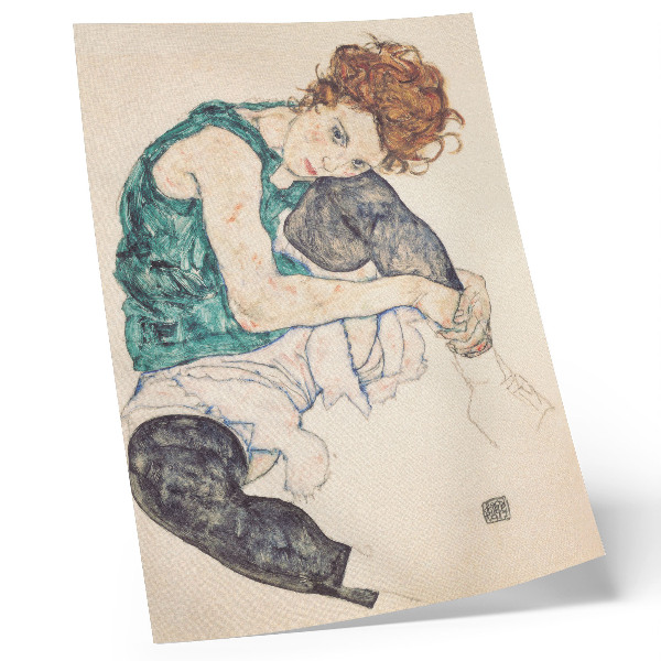 Premium stenski plakat Sedeča ženska z dvignjenim kolenom (1917), Egon Schiele