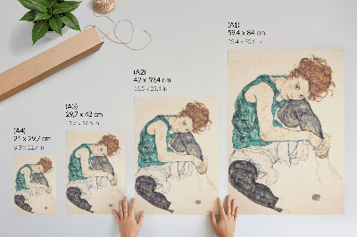 Premium stenski plakat Sedeča ženska z dvignjenim kolenom (1917), Egon Schiele