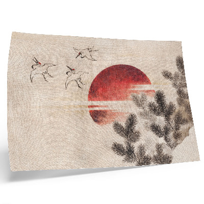 Plakat na platnu Ptice in sončni zahod, delo Katsushike Hokusaija iz Albuma skic (1814), starinski japonski lesorez