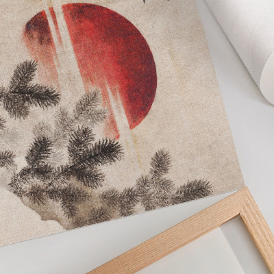 Plakat na platnu Ptice in sončni zahod, delo Katsushike Hokusaija iz Albuma skic (1814), starinski japonski lesorez
