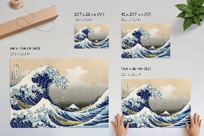 Plakat s teksturo platna Veliki val pri Kanagawi (1760–1849) Hokusaija – japonski lesorez ukijo-e