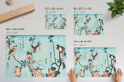 Plakat Japonske ptice in rože (1833) – starinski leseni odtisi Utagawe Hiroshigeja