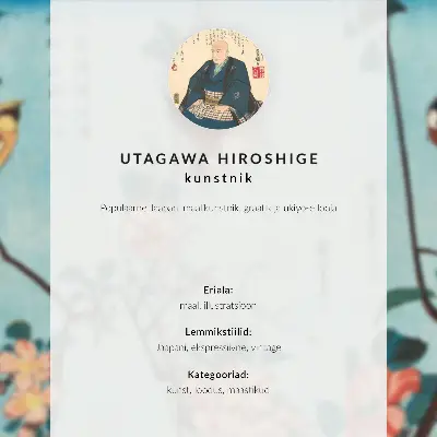 Plakat Japonske ptice in rože iz leta 1833 s starinskimi lesenimi odtisi Utagawe Hiroshigeja