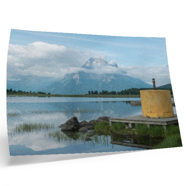 Plakat Gore, jezero, oblaki, most