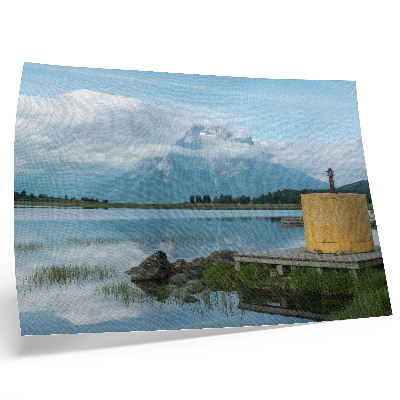 Plakat Gore, jezero, oblaki, most