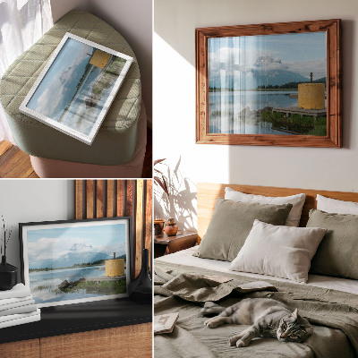 Plakat Gore, jezero, oblaki, most