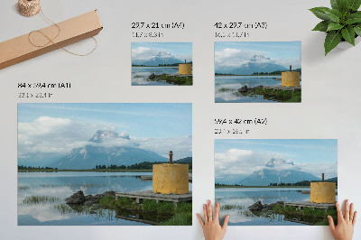 Plakat Gore, jezero, oblaki, most