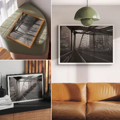 Plakat mestni most z veličastnimi stavbami v slogu stroge elegance