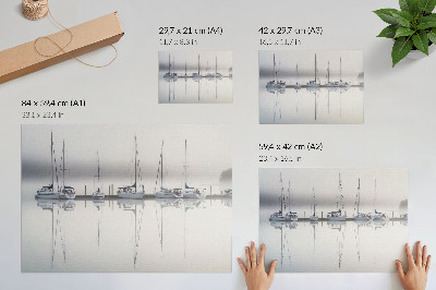 Plakat s teksturo platna Meglena marina, odsev mirnih jaht