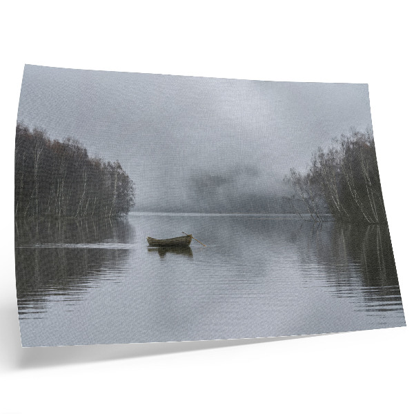 Plakat Nebo in voda, megla in drevesa, mir in tišina