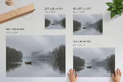 Plakat Nebo in voda, megla in drevesa, mir in tišina