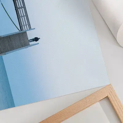 Plakat minimalizem z motivom osebe na stopnicah v arhitekturnem slogu