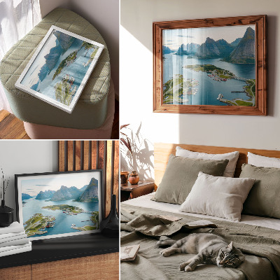 Plakat s teksturo platna Fjordi, gore, mesto, mir in harmonija
