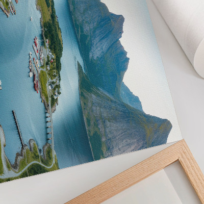 Plakat s teksturo platna Fjordi, gore, mesto, mir in harmonija