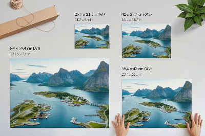 Plakat s teksturo platna Fjordi, gore, mesto, mir in harmonija