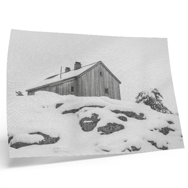 Plakat na platnu Minimalistična zimska hiša na ozadju snega