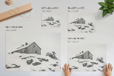 Plakat na platnu Minimalistična zimska hiša na ozadju snega
