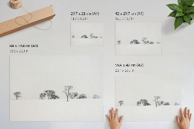 Plakat s teksturo platna Minimalistična pokrajina zima drevesa mir