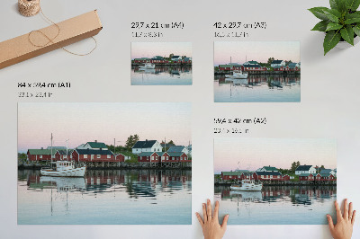 Plakat s teksturo platna Kubistične rdeče hiše ob jezeru so sijoče