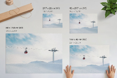 Plakat Gore, gondola, nebo, dinamični barvni kontrast