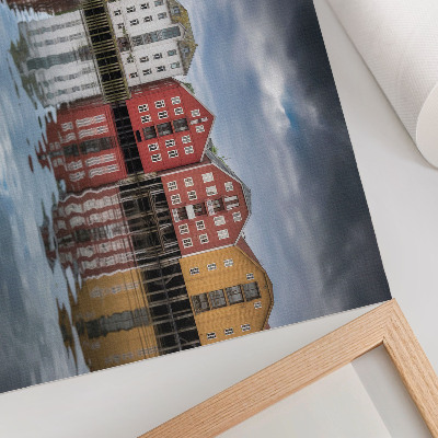 Plakat s teksturo platna Barvite stavbe ob vodi - harmonična kompozicija