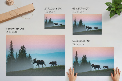 Plakat s teksturo platna Los zjutraj v ozadju megle in dreves
