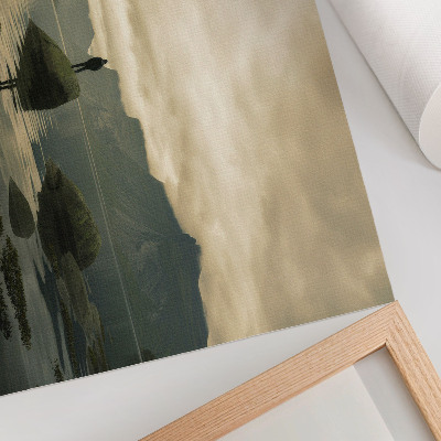 Plakat s teksturo platna Gore jezero oseba mirno harmonija narave