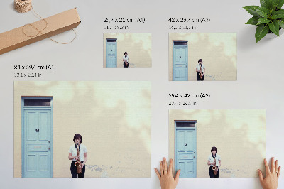 Plakat s teksturo platna Minimalizem, svetle barve, mir, glasba pred vrati
