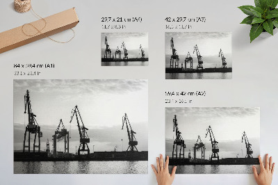 Plakat na platnu Pristaniški žerjavi minimalistična črno-bela zasnova