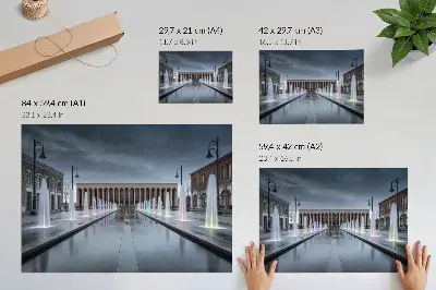 Plakat fontane in arhitektura s sodobno razsvetljavo