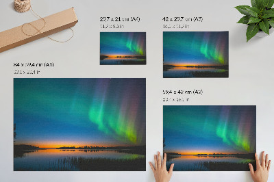 Plakat na platnu Aurora nad jezerom, čarobno vzdušje