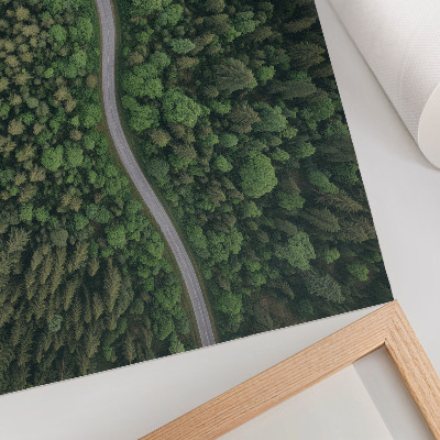 Plakat s teksturo platna Zelena gozdna serpentinska cesta, mirno vzdušje