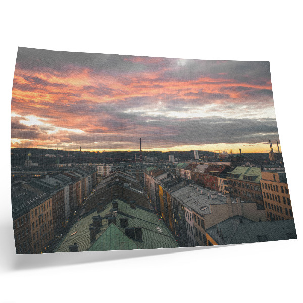 Plakat Sončni zahod nad barvami mestne panorame