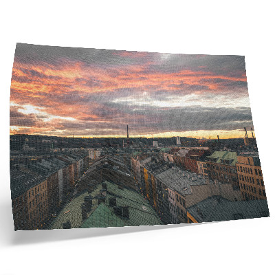 Plakat Sončni zahod nad barvami mestne panorame