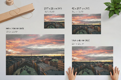 Plakat Sončni zahod nad barvami mestne panorame