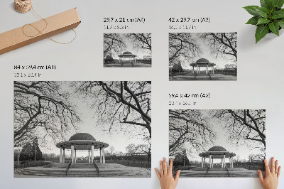 Plakat s teksturo platna Elegantna simetrija gazeba v črno-belih odtenkih
