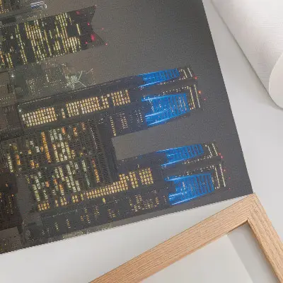 Plakat na platnu osvetljeno nočno mesto z modernimi nebotičniki